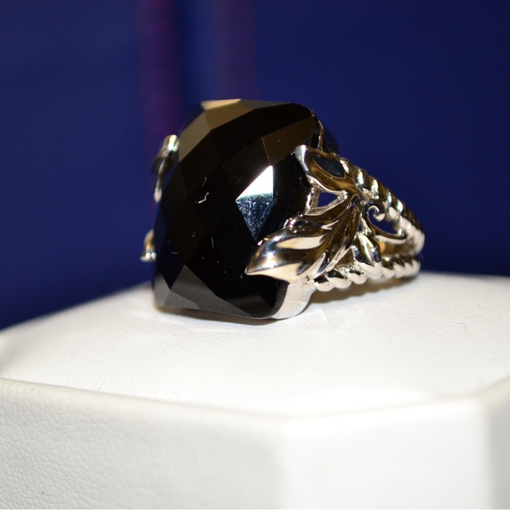 NEW Sterling Silver ONYX LARGE Faceted Cut Twisted Ring Joya Judy Crowell SIZE 8 - Picture 2 of 16